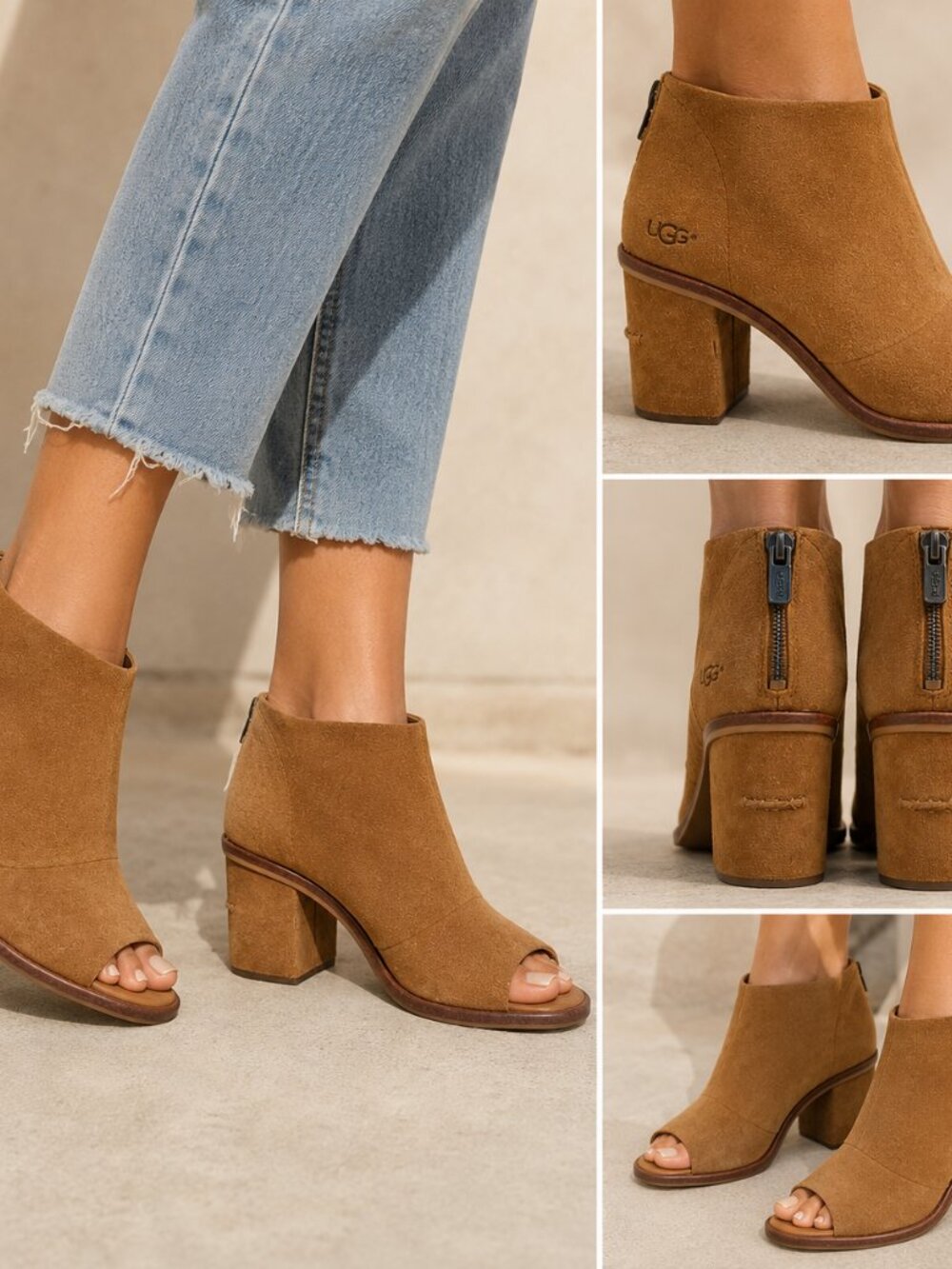 UGG Women's Ginger Chestnut Suede Peep Toe Ankle Boots Sz. 9